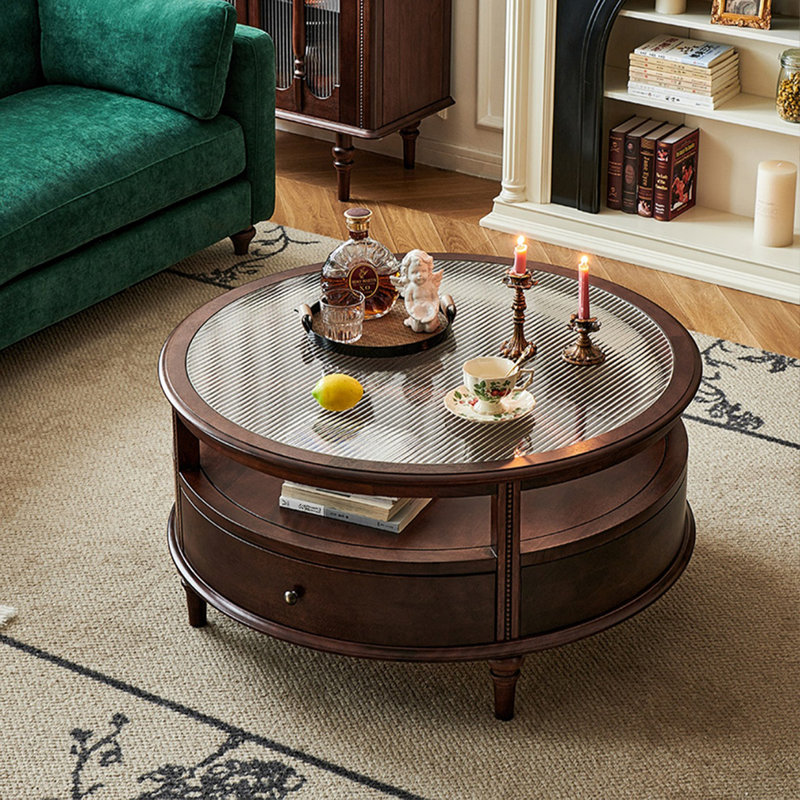Table basse rétro avec plateau en verre