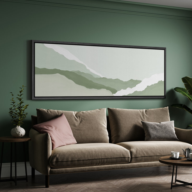 «Minimal Landscape Abstract Texture Green and White», reproduction sur toile, H 20 po x l 60 po, Noir, noir, noir, noir