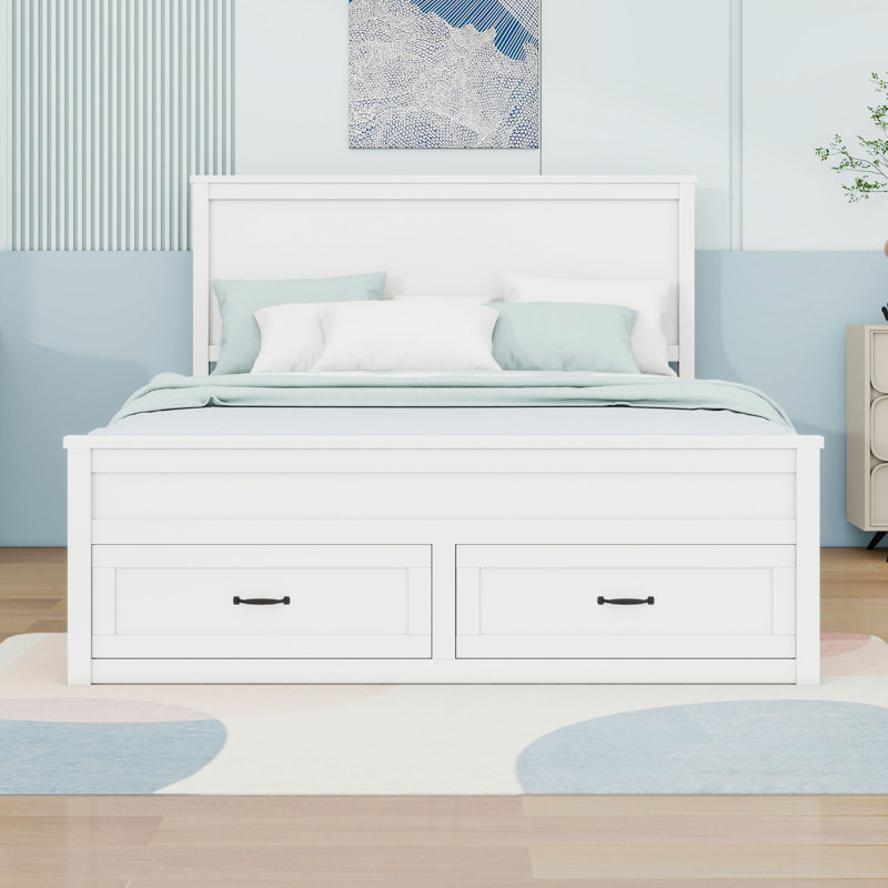 Base de lit plateforme 6 tiroirs, Blanc