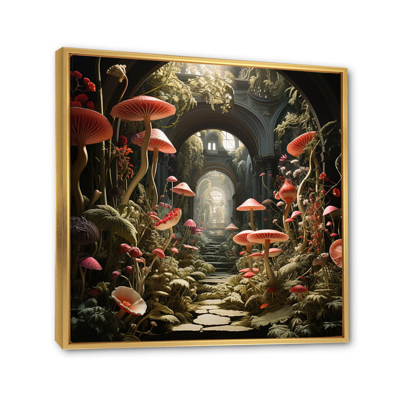 Champignon le jardin secret - imprimé, Cadre flottant doré, H 30 po x l 30 po x P 1 po
