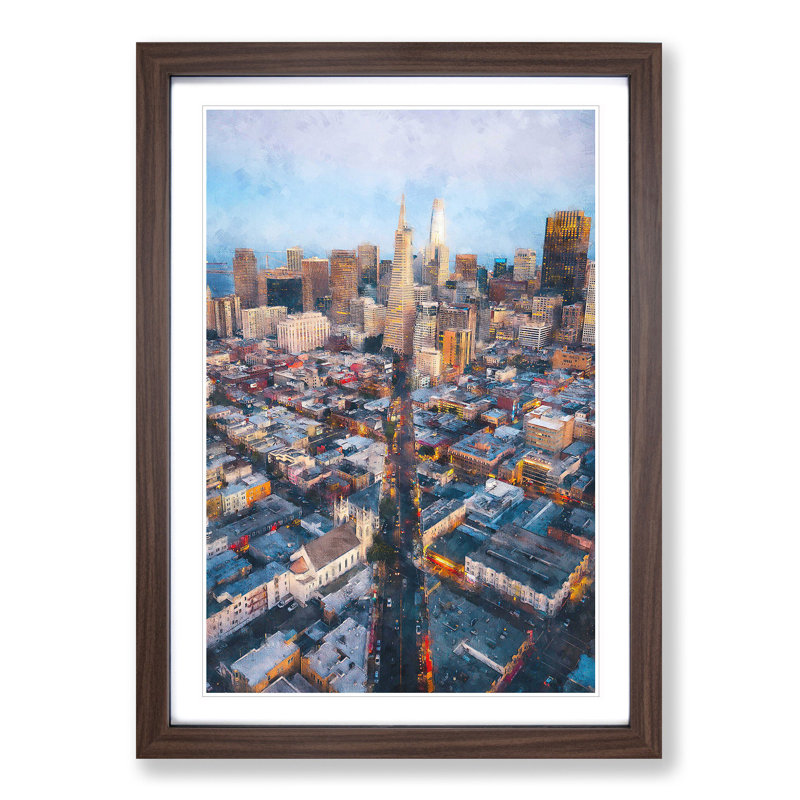 Downtown San Francisco - Picture Frame Painting Print, Walnut Framed, 63cm H x 45cm W x 2cm D