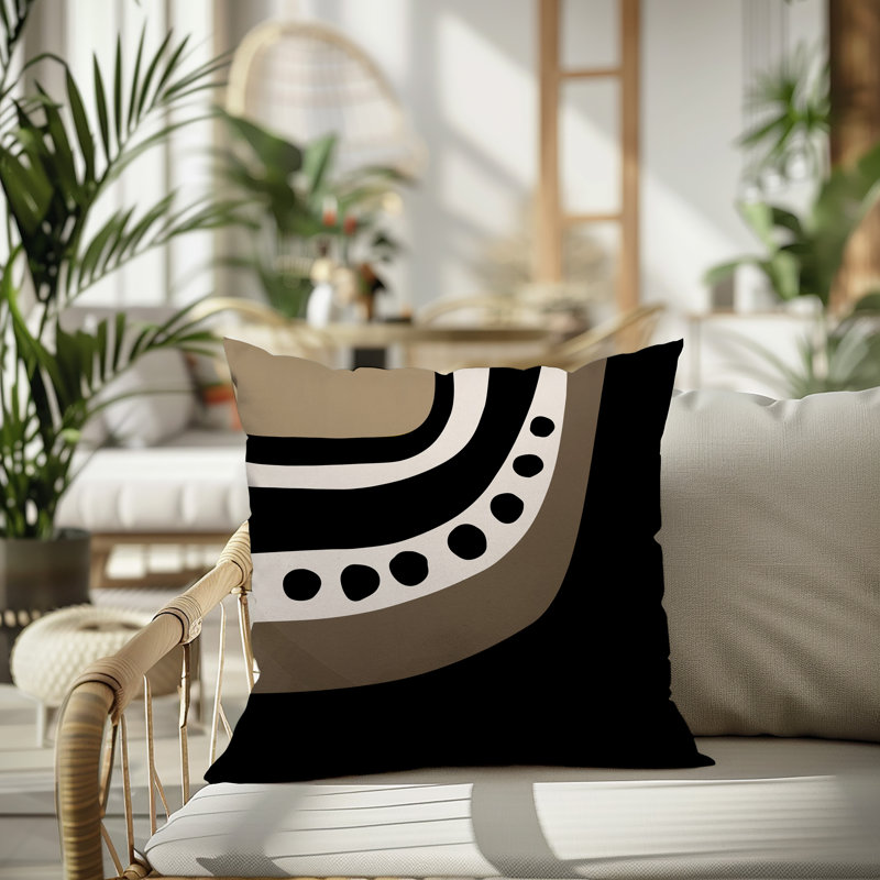 Oreiller carré réversible intérieur / extérieur Tobe Minimalist, H 17 po x l 17 po, Noir/Blanc cassé