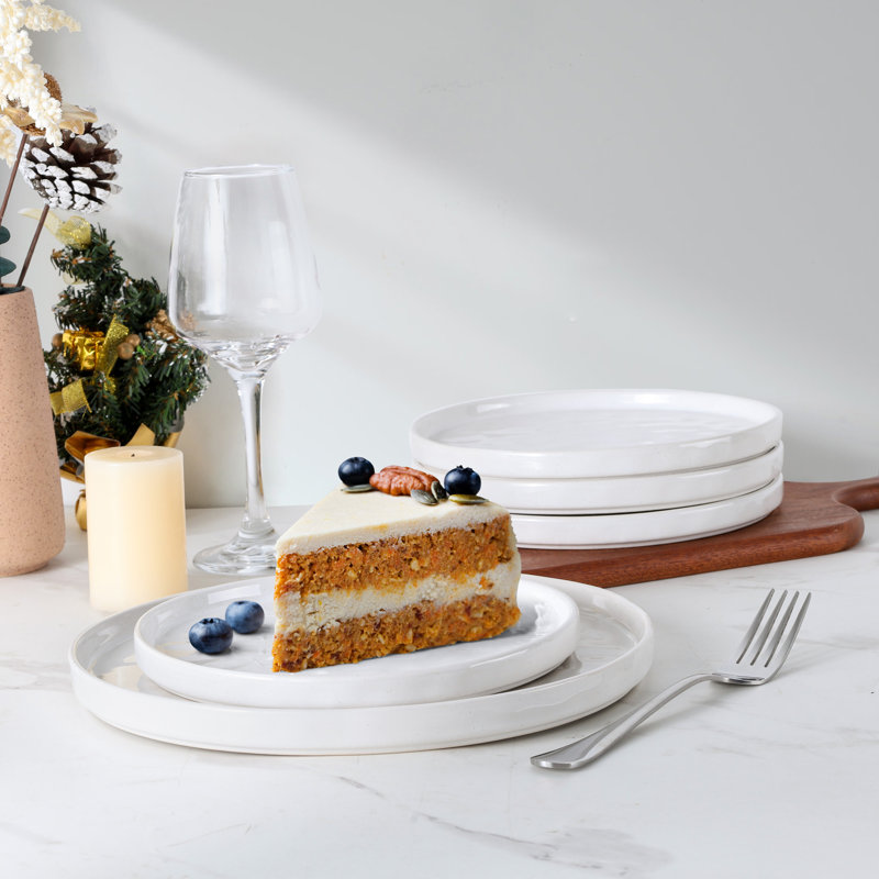 Usha 12 Piece Stoneware Dinnerware Set - Service for 4, Pearl White
