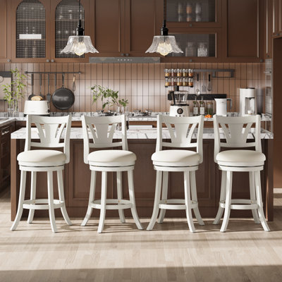 Tabourets de bar pivotants rembourrés avec dossier incurvé et pieds en bois d'hévéa massif