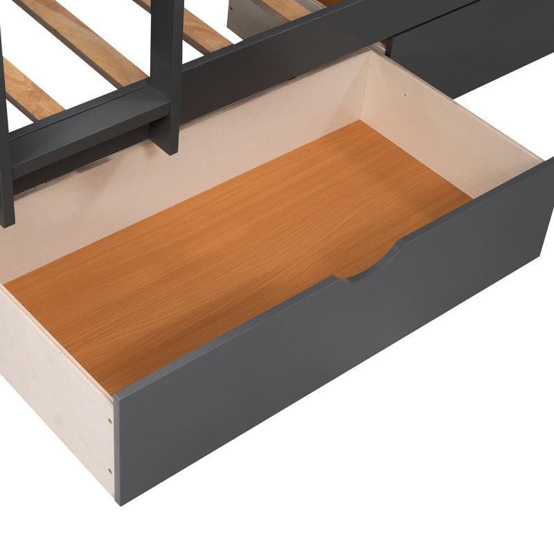 Lit superposé simple gris avec mezzanine et rangement fonctionnel - Option moderne à deux tiroirs dans l'espace et, Gris