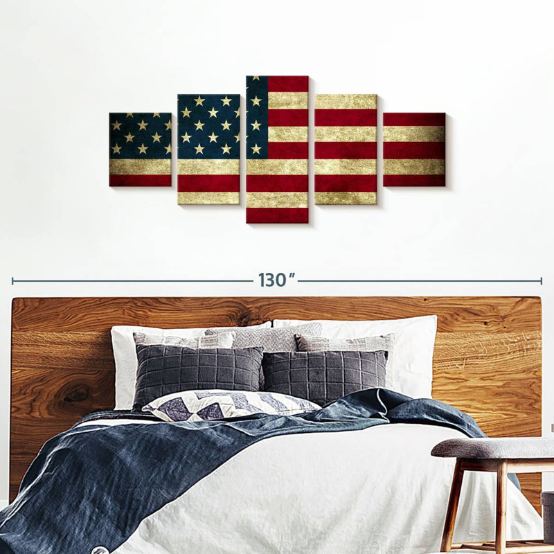 Drapeau rétro des États-Unis 5 pièces, H 80 po x l 36 po x P 1,25 po