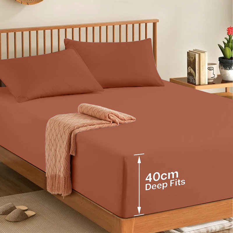 Soft & Breathable Microfiber Extra Deep Fitted Sheet, Rust, Super King (6')