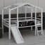 Lit mezzanine avec échelle et glissade, lit maison avec tableau noir et bande lumineuse sur le toit-1055821739