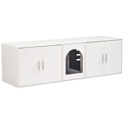 White Cat Litter Furniture 57.9" Enclosure With - Access For Cats, Stable Structure, Waterproof Surface, And Pre Numbered Board Multi Door Cabinet, Spacious Interior, Strong Top Loading, Smooth Edged