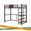 Lit mezzanine simple en métal avec tablettes, bureau et panier de basketball, noir