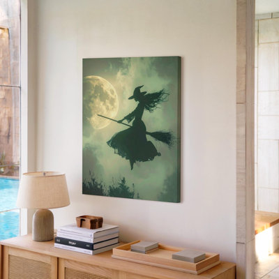 Witch Silhouette And Moon Iconic Mystical Halloween Canvas Wall Art Ready To Hang Gallery Wrapped Home Decor Modern Design Premium Quality