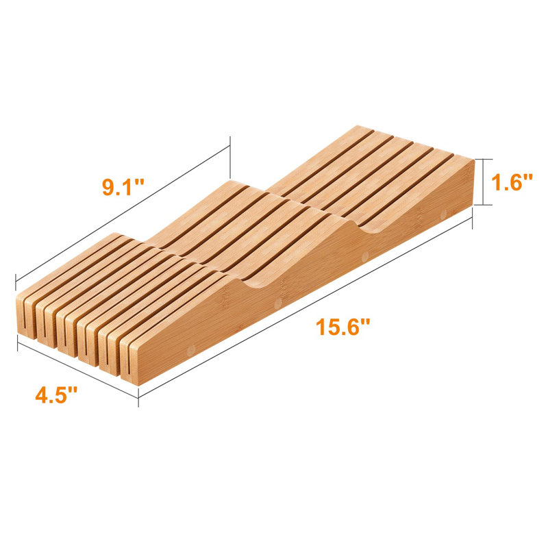 Bamboo In-Drawer Knife Block Organizer for 11 Knives