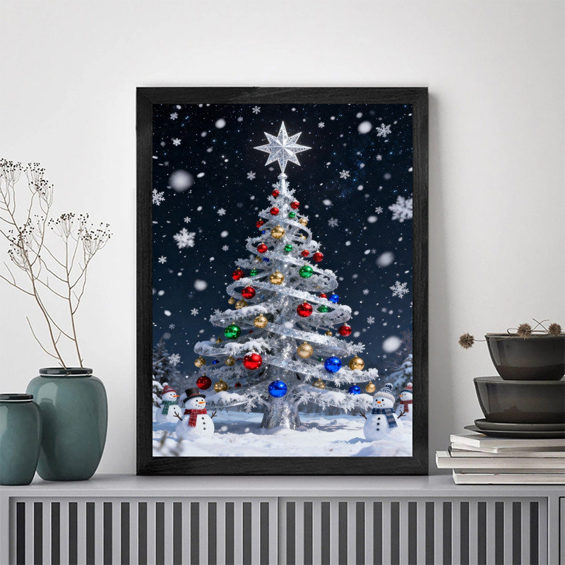 Art mural arbre de Noël noir encadré noir - décorations festives enneigées, H 37 po x l 25 po