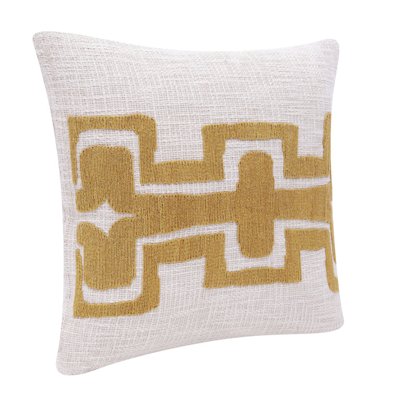 Ochre Yellow and White Geometric Stripe Cotton Pillow, 20x20