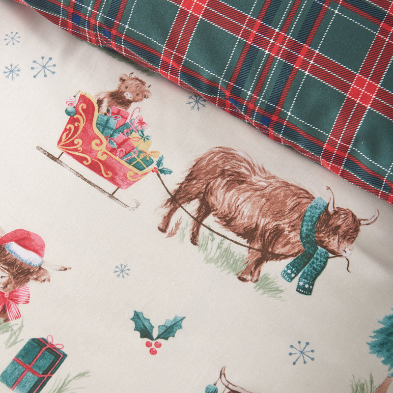 Christmas Highland Cow Reversible Duvet Cover Set, Double