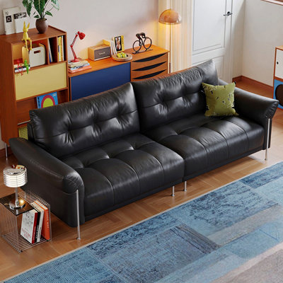 Black Genuine Leather Modular Sofa cushion Threeseat