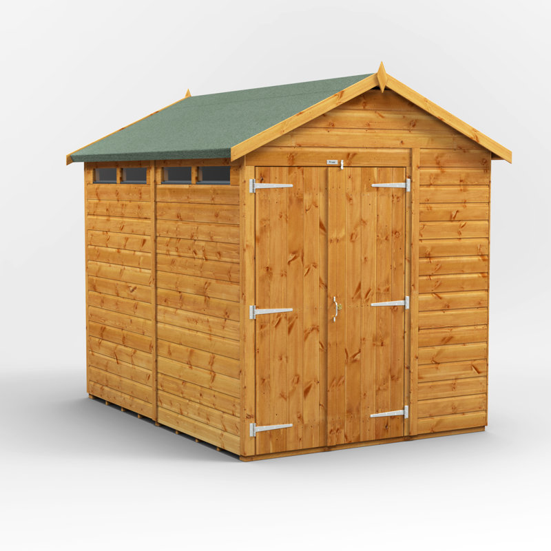 Powersheds 8 x 6ft Timber Tongue & Groove Security Apex Garden Shed, Double Doors, 6 ft. W x 8 ft. D