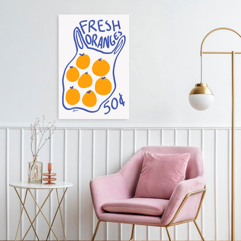 Oranges fraîches, art mural rétro, H 24 po x l 16 po