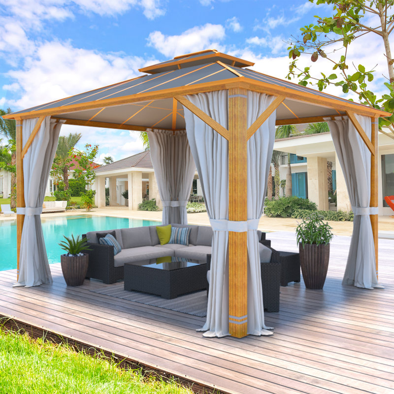 12 pi. L 10 pi. D Auvent de patio en aluminium, Gris foncé