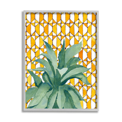Art mural sur toile tendue 30_Tropical Plant Fronds Over Geometric Yellow par Jen Bucheli