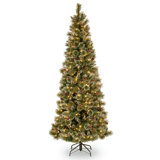 Glittery Bristle Pine 7.5' Green Slim Artificial Christmas Tree with 500 Clear Lights