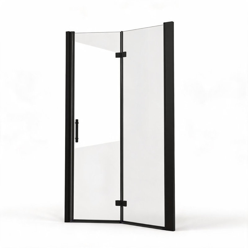 Porte de douche pliante en verre trempé noir mat 91,4 cm x 182,9 cm avec pellicule anti-explosion et cadre en aluminium