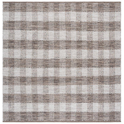 Vacaville Hand Woven Wool/Cotton Plaid Rug in Light Grey/Brown