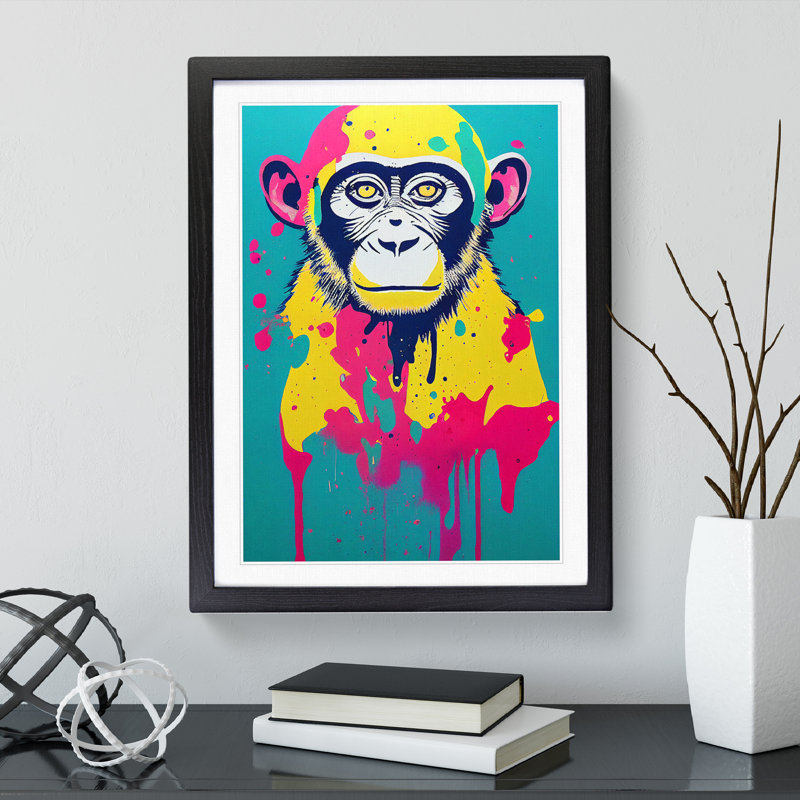 XV1022-3184X Paint Drip Monkey No.5 - Single Picture Frame Print, Black, 34cm H x 25cm W x 2cm D