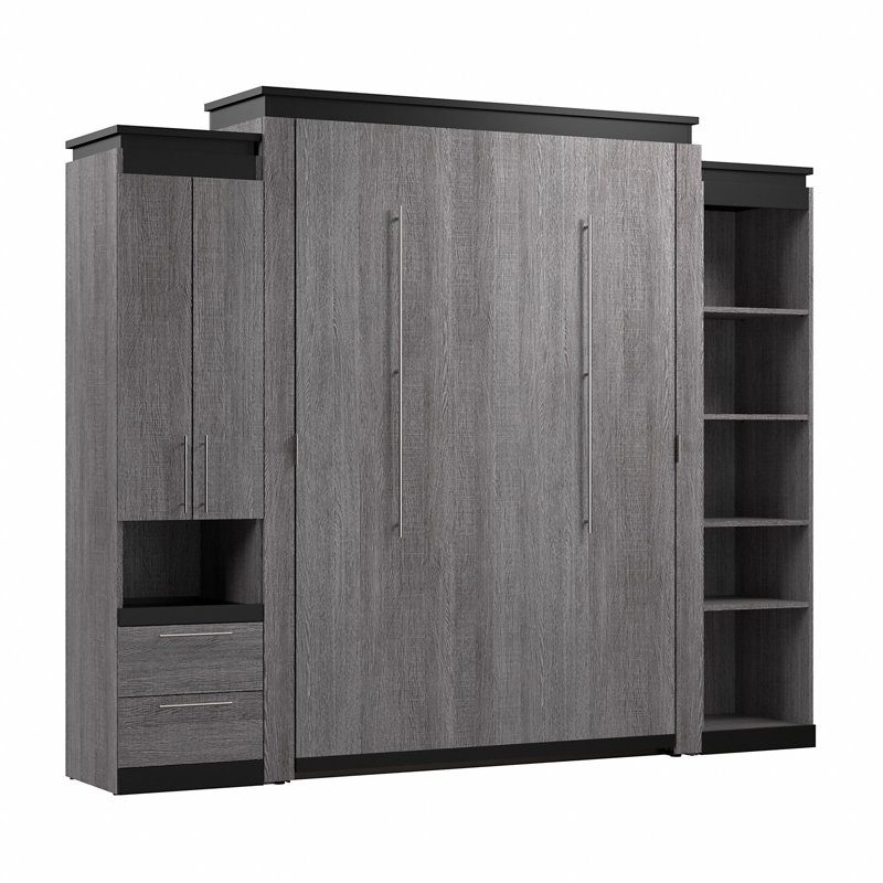 Grand lit escamotable avec rangement étroit Camalla, Écorce gris