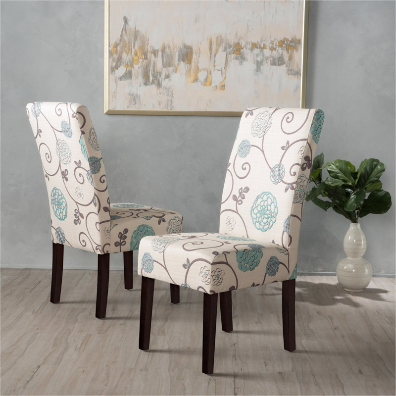 Chaises de salle à manger rembourrées Olin, Motif floral bleu/blanc