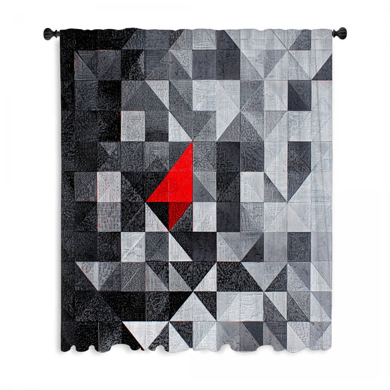 Grid Pattern Window Curtains, Abstract Blockout & Sheer Curtains - 1 Panel
