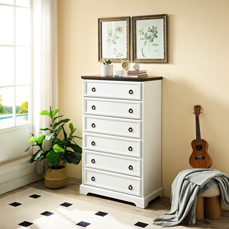 Commode de rangement de chambre à coucher 6 tiroirs -, coulissante en douceur, spacieuse, 6 armoires blanches, rangement