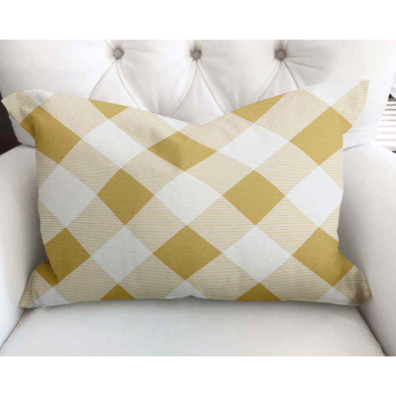 Checkered Cotton Reversible Throw Pillow, Yellow