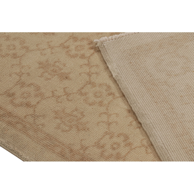 Vintage Distressed Runner Rug, Beige-Brown Floral Geometric Pattern- Rug & Kilim