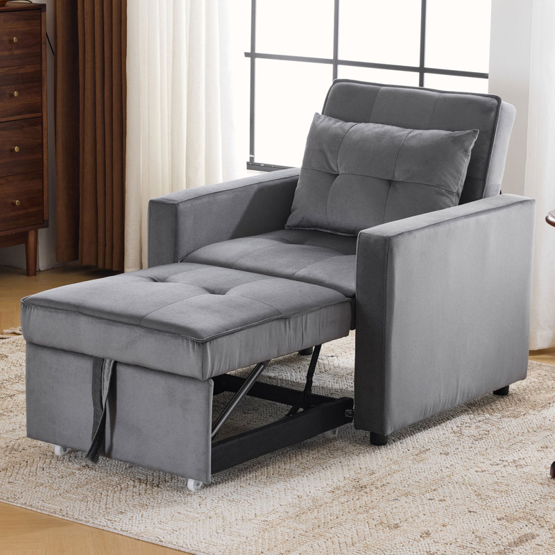 Fauteuil convertible en velours avec coussin et poche, Gris