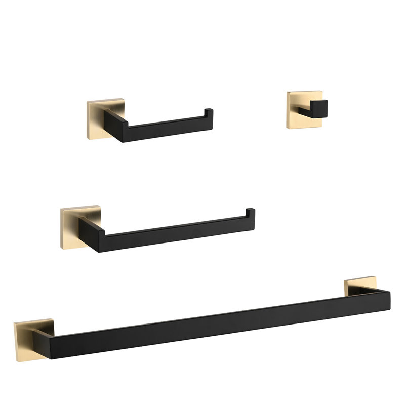 Bathroom 4 Hardware - Modern Touch With Hidden Fixings. Stainless Steel, Resists Corrosion & Rust. Scratch- Durability. Practicality. Gold + Matte Black Elegance. Effortless Installation Directions