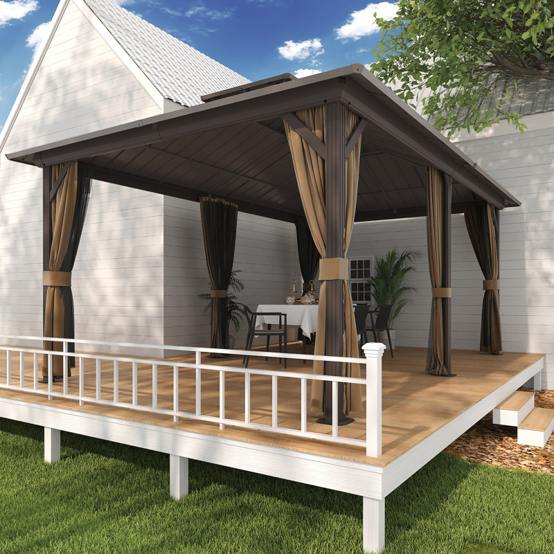 Outdoor Gazebo, Heavy Duty Steel Frame Gazebowith 2-tier Metal Roof, Suitable for Patios, Lawn and Backyard, 12x18FT, Brown