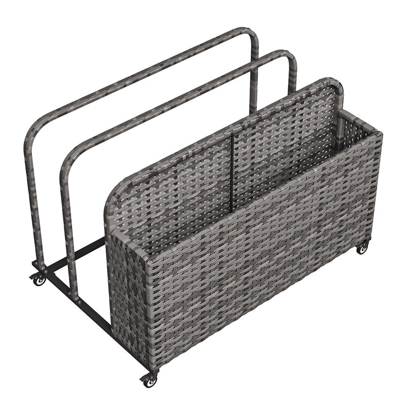 Poolside Deck Box, Poolside Storage Organizer With Pe Rattan Wicker Basket, For Floats & Accessories, Galvanized Frame With Locking Wheels