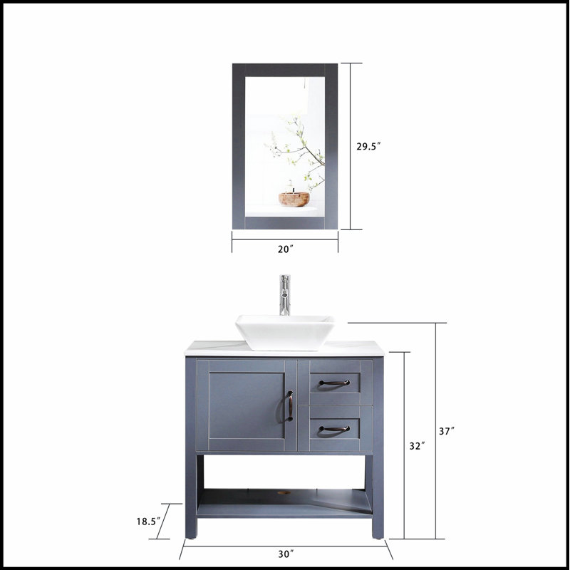 Ensemble de meuble-lavabo et de lavabo gris 30 po avec dessus en marbre, miroir, robinet et drain pour un design élégant et durable