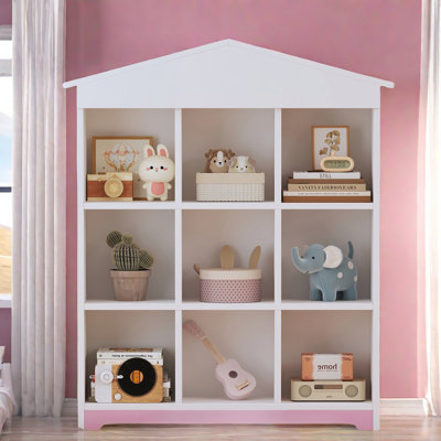 House-Shaped Storage Rack With Nine Storage Compartments And Colorblock Design