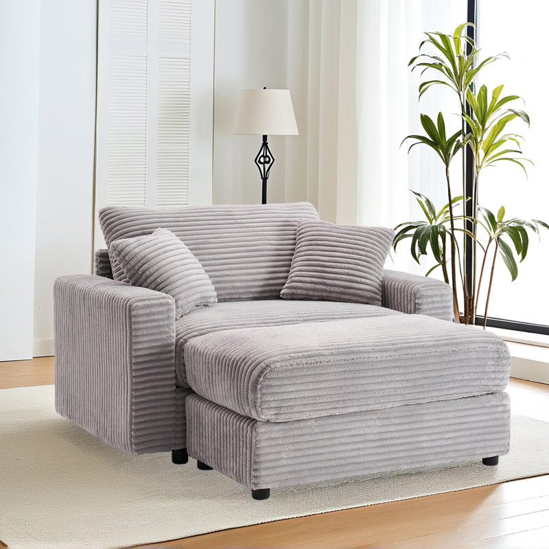Chaise longue rembourrée à accoudoirs carrés l 54,3 po, Gris