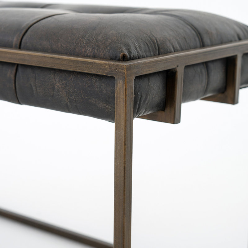 Oxford Leather Bench, Rialto Ebony Top Grain Leather