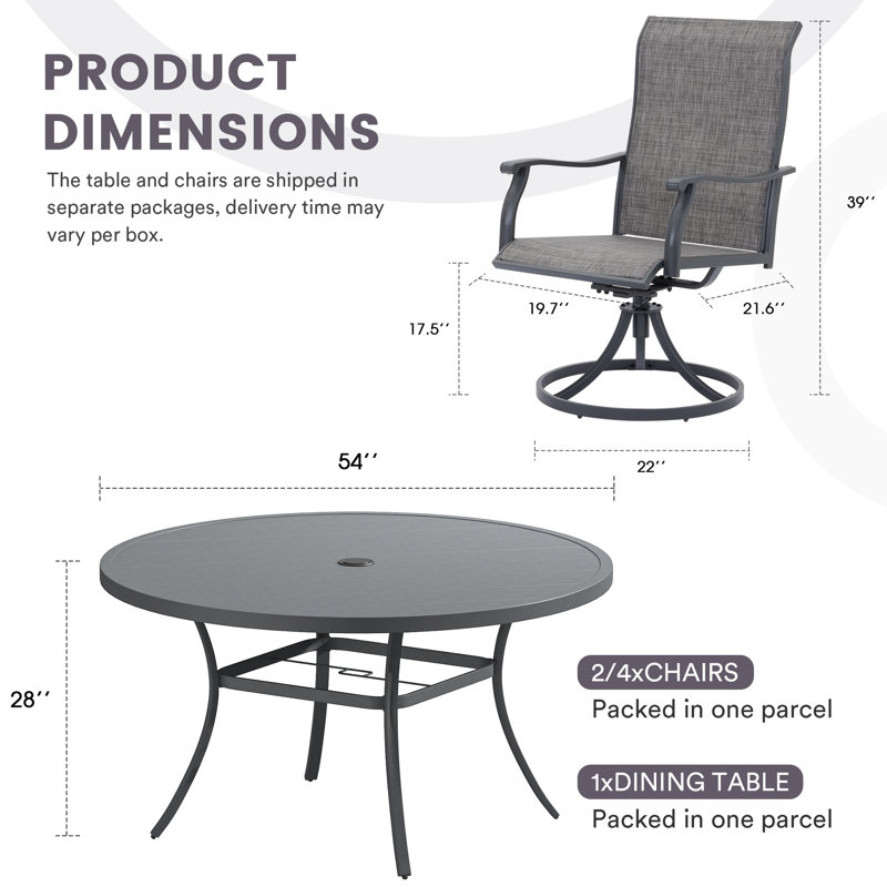 Nectarie Round 8 - Person 54'' L Outdoor Patio Dining Set with 8 Swivel PVC-Coated Polyester Chairs, Gray/Gray