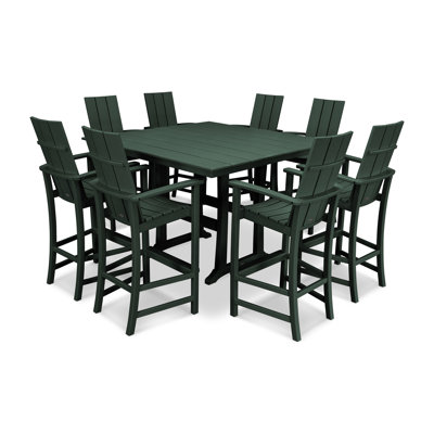 POLYWOOD Modern Adirondack 9-Piece Farmhouse Trestle Bar Set by POLYWOOD