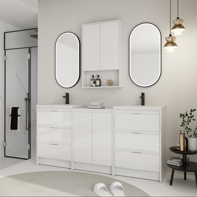 Ensemble de meuble-lavabo double 72 po avec armoire murale 72 po