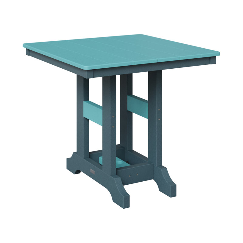 Garden Classic Outdoor Square Bar Table, Slate, Aruba Blue, 35.5" H x 33" W x 33" D