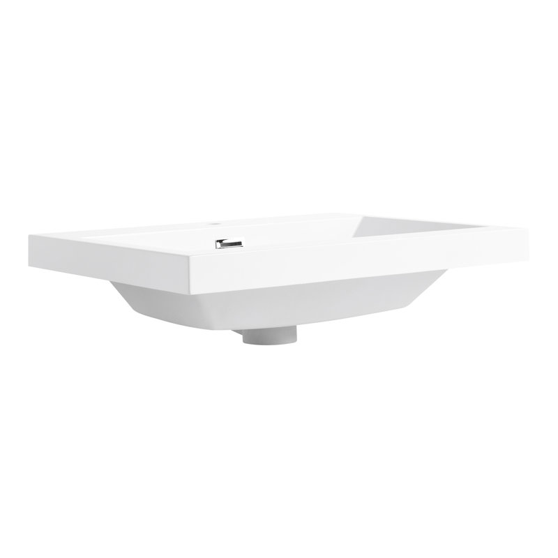 Lavabo de salle de bain 24 po, blanc brillant, accent moderne et élégant accentuant le style blanc
