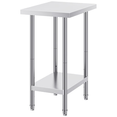 Stainless Steel Prep Table, 24 x 18 x 34 Inch, 640 lbs Load Capacity, Heavy-Duty Metal Worktable with 3 Adjustable Height Levels, Commercial Workstation for Kitchen Garage Restaurant Backyard