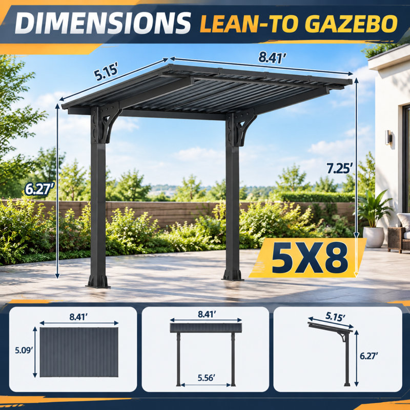 Pergola d'extérieur à toit rigide pour terrasse, 87" H x 100.92" W x 61.8" D