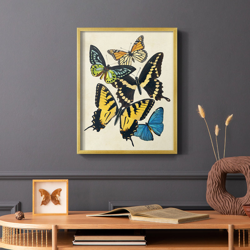 «Collage Butterflies II», reproduction encadrée - bois massif, H 28 po x l 22 po